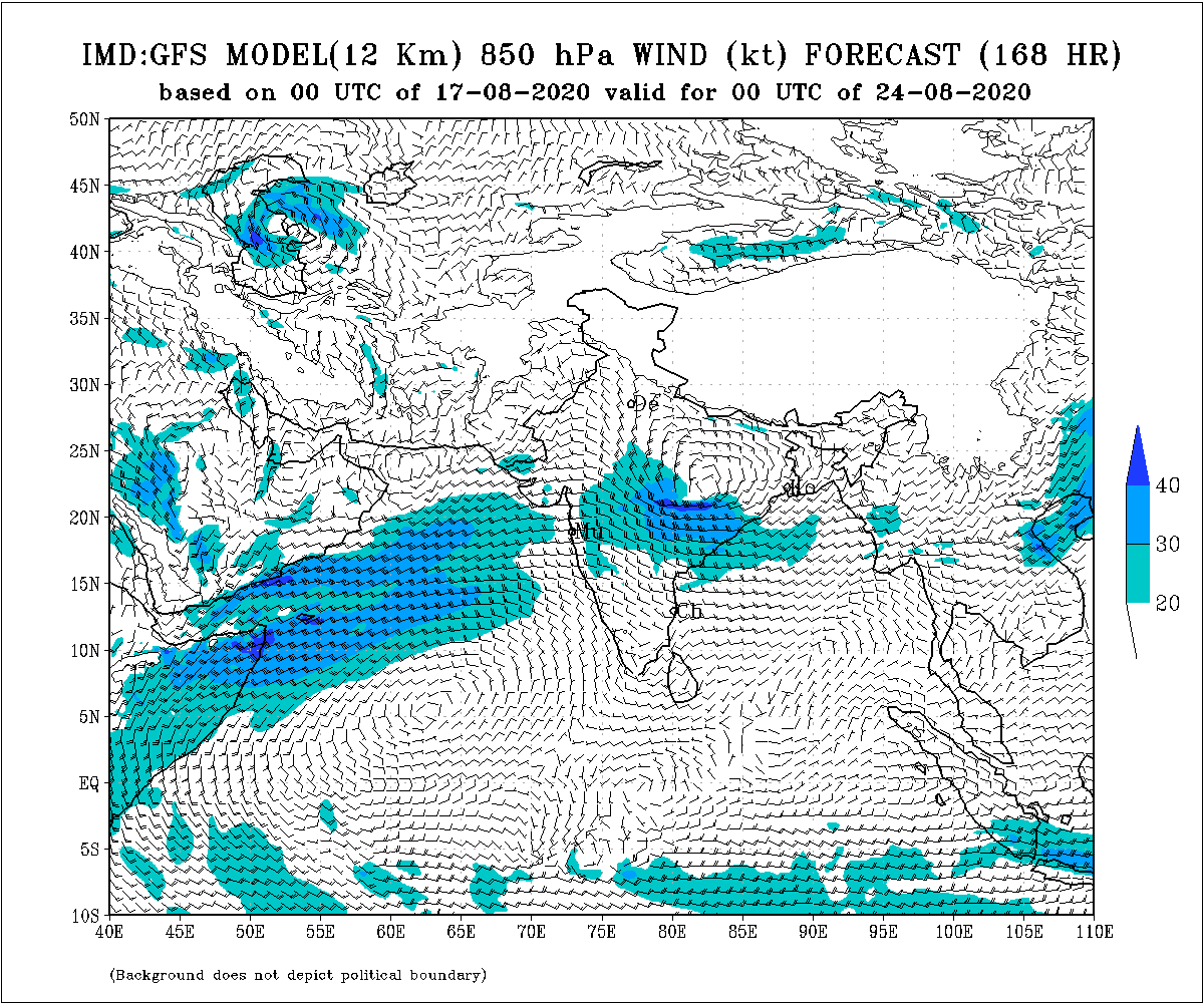 850 hPa Winds over India
