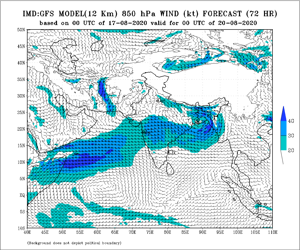 850 hPa Winds over India