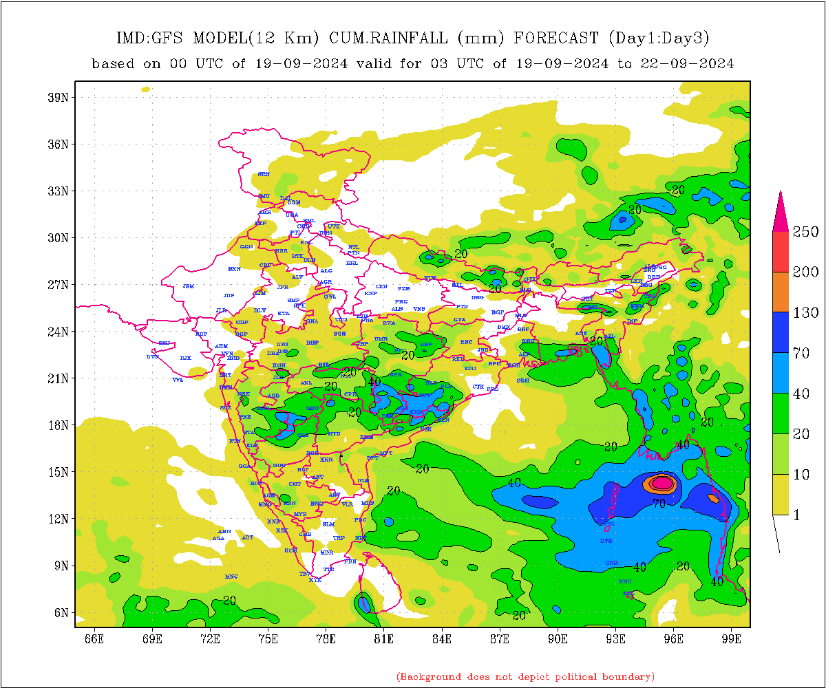 GFS CUMULATIVE SUBDIV. RAINFALL FORECAST